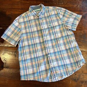 ORIGINAL PENGUIN Pastel Plaid Short Sleeve Button Down Shirt L